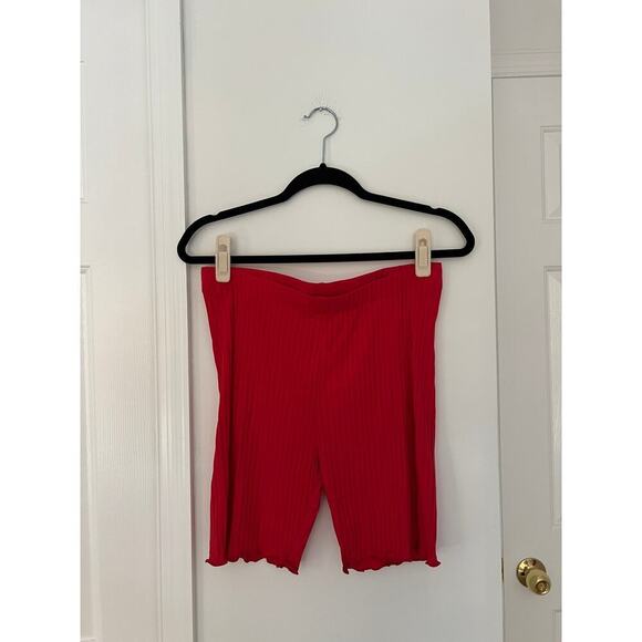 NWT Tropic of C by Candice Swanepoel Hot Pink Lettuce Edge Ribbed Biker Shorts - Picture 4 of 6